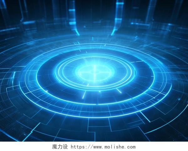 蓝色发光放射线科技圆商务科技背景图